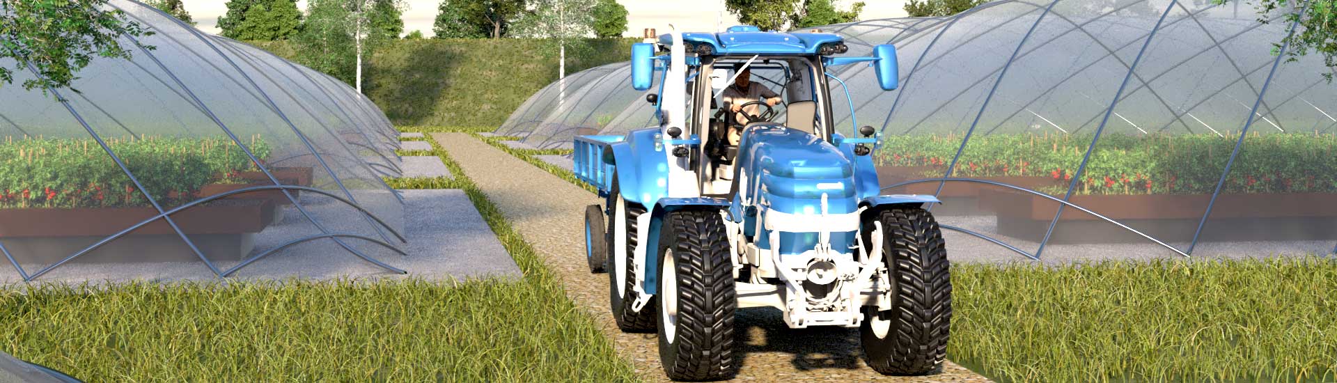 Sustain wiltshire tractor driving between growing domes